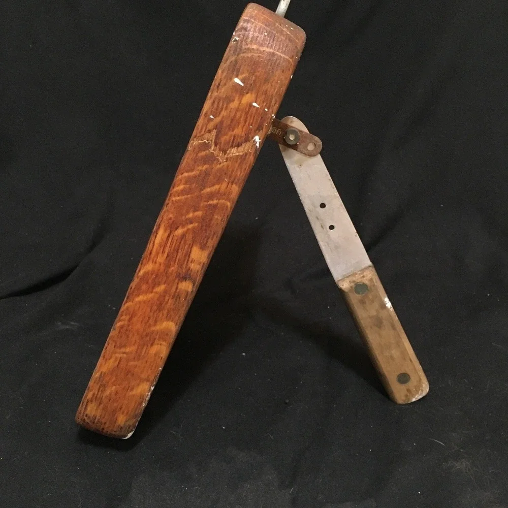 Primitive Vintage Guillotine Knife Cutter Slicer Tool Wood Base Handmade